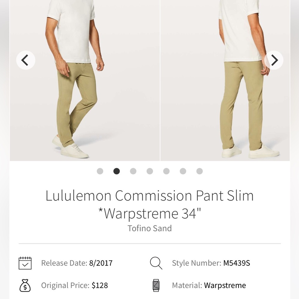 160-$35 *FREE SHIPPING*EUC Lululemon Commission Pants Slim Men’s 33 x 31 Tofino